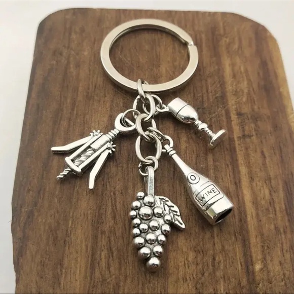 Cocktail Wine & Grape Charm Keychain, Metal Bottle Opener Keyring - Picture 3 of 8